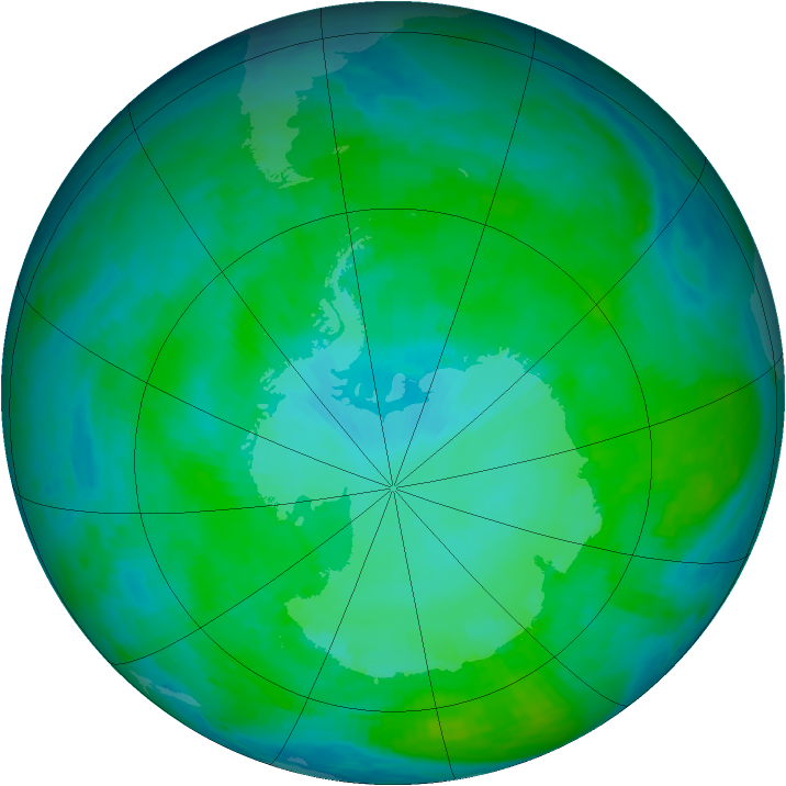 Antarctic ozone map for 01 January 1991